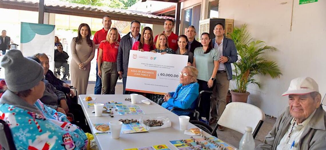 Entregan Toño Astiazarán y Patty Ruibal donativo al asilo de ancianos Juan Pablo II